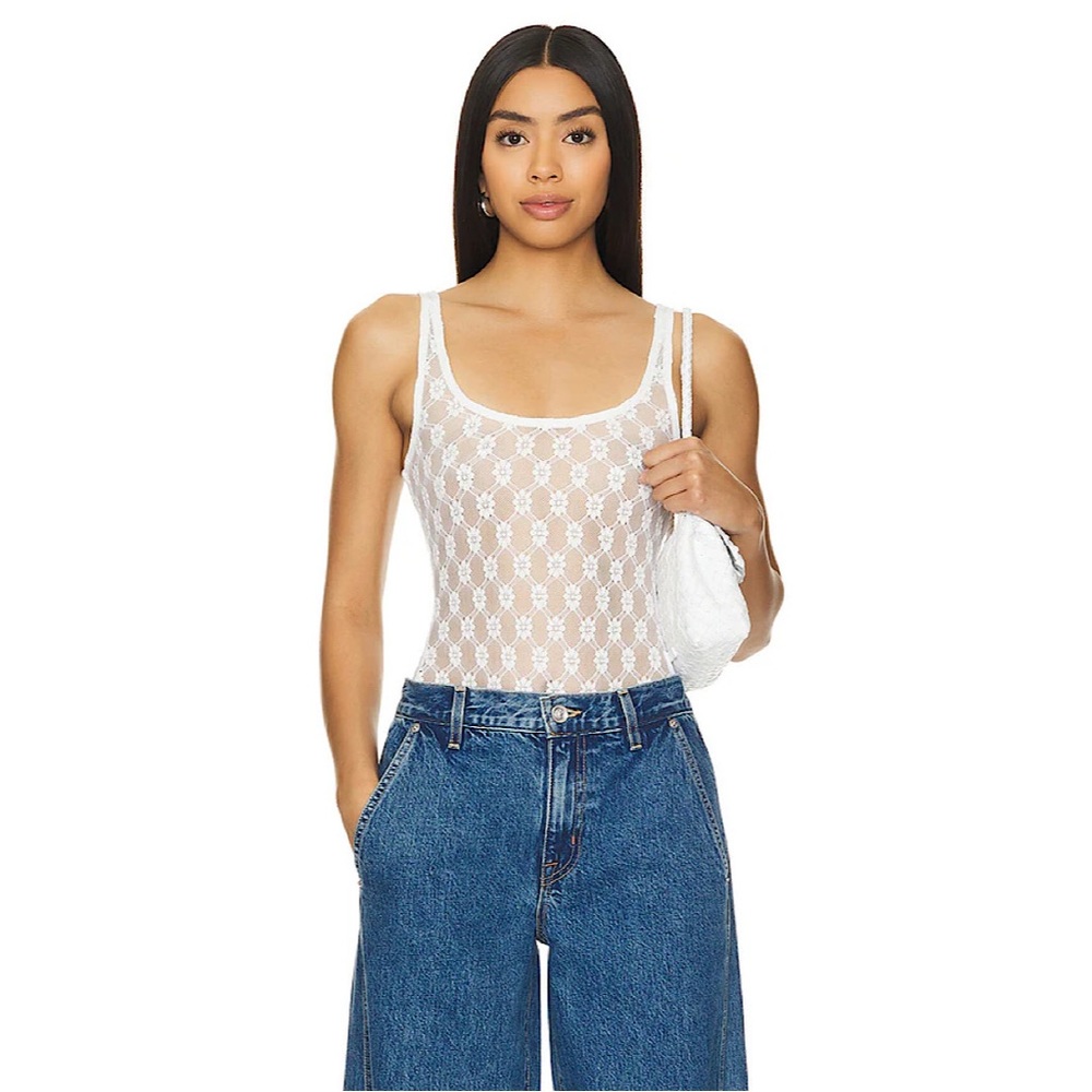 Bardot White Lace Sheer Tank Bodysuit